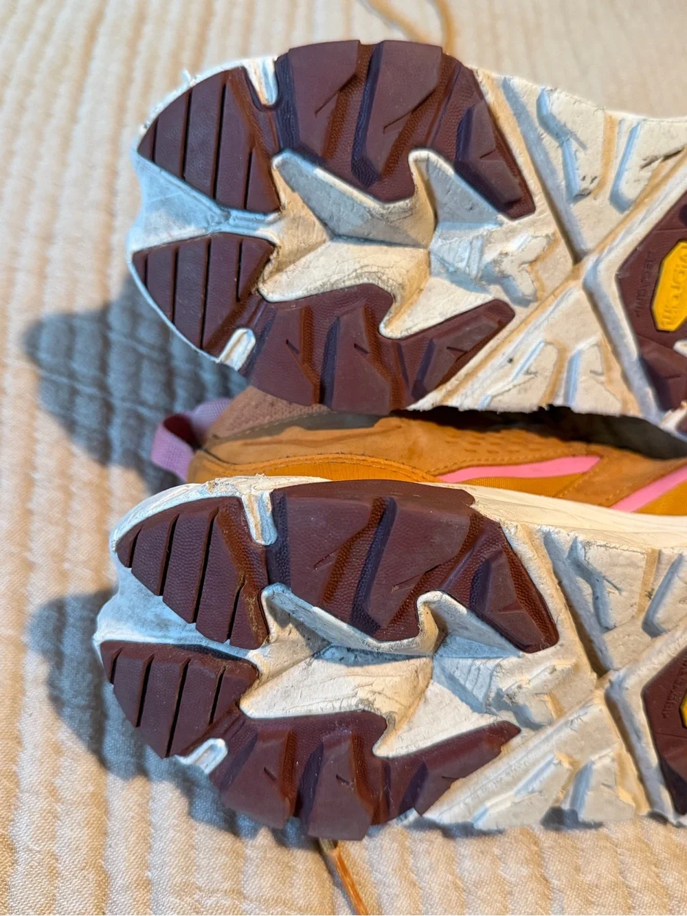 Hoka Women’s Sneakers in Pink and Tan with White Sole